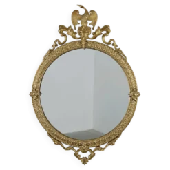 Miroir rond néoclassique français en finition cuivre, 20e siècle