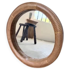 Miroir rond osier tressé 1960