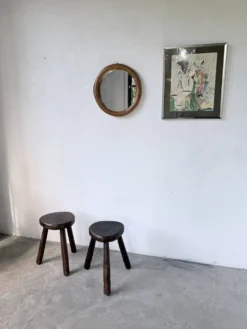 Miroir rond osier tressé 1960