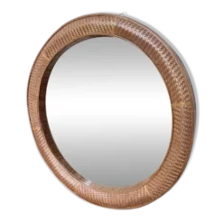 Miroir rond osier tressé 1960