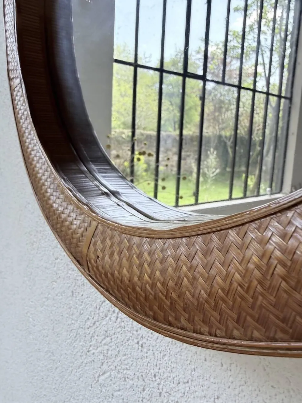 Miroir rond osier tressé 1960