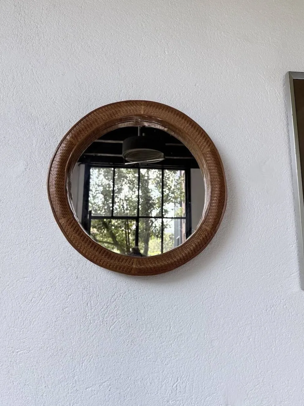 Miroir rond osier tressé 1960
