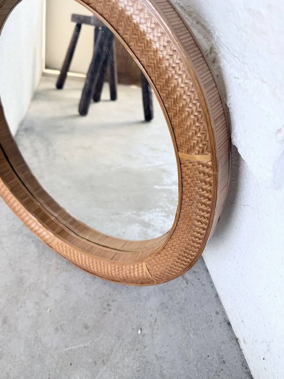 Miroir rond osier tressé 1960