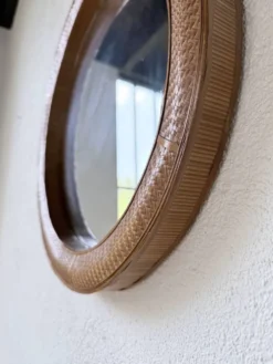 Miroir rond osier tressé 1960