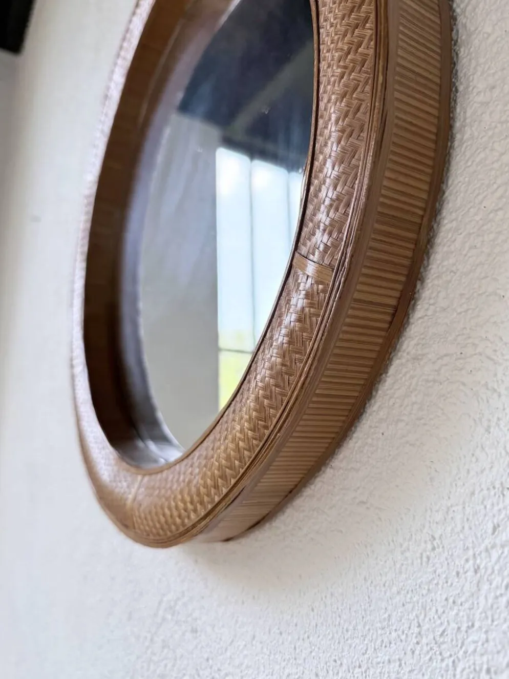 Miroir rond osier tressé 1960
