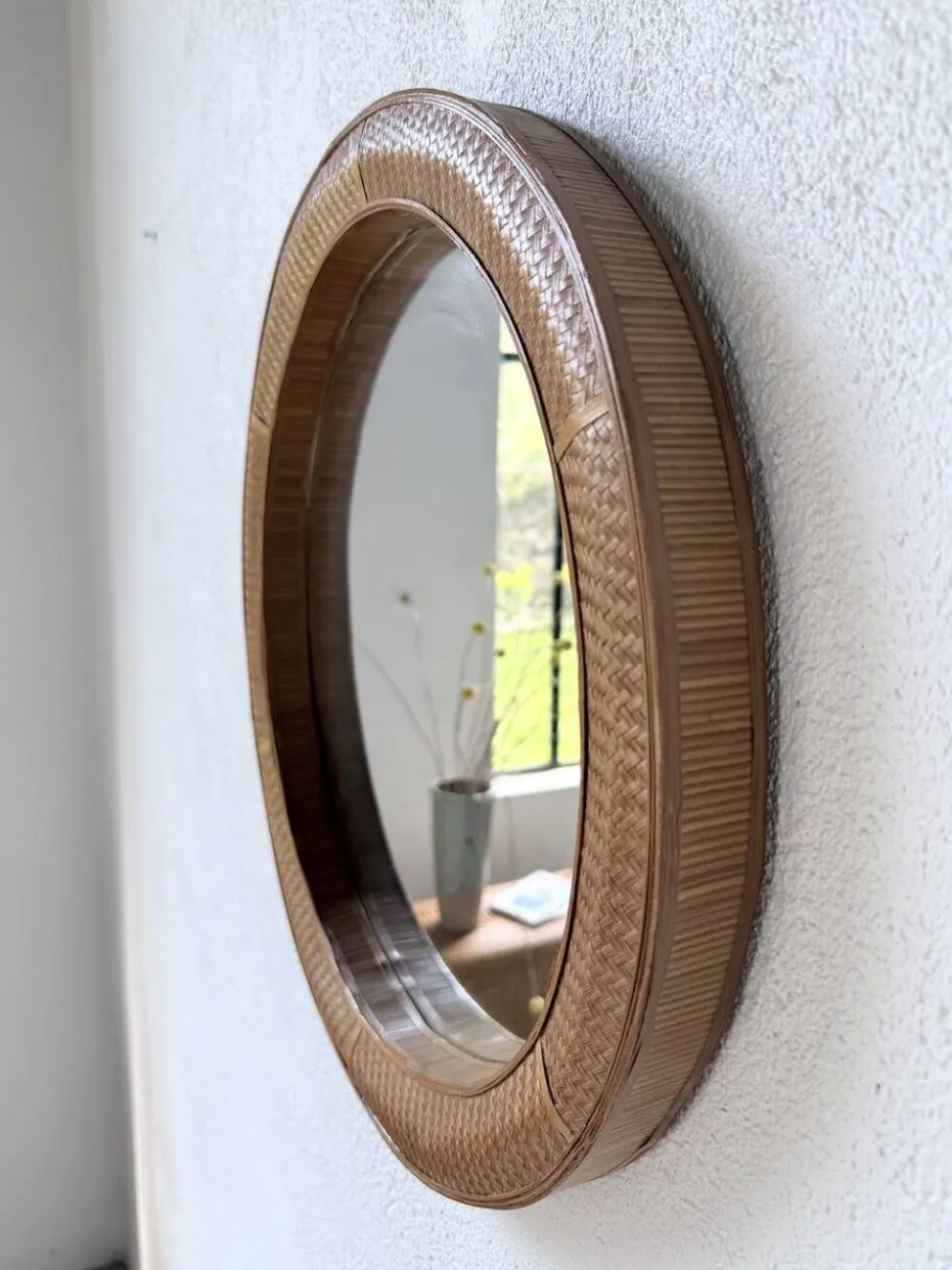 Miroir rond osier tressé 1960