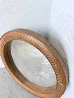 Miroir rond osier tressé 1960