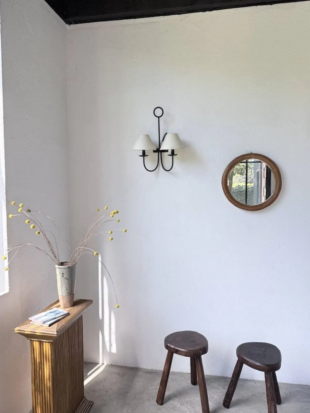 Miroir rond osier tressé 1960