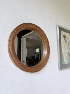 Miroir rond osier tressé 1960