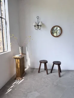 Miroir rond osier tressé 1960