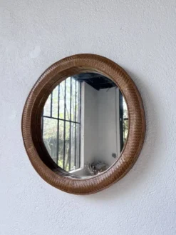 Miroir rond osier tressé 1960