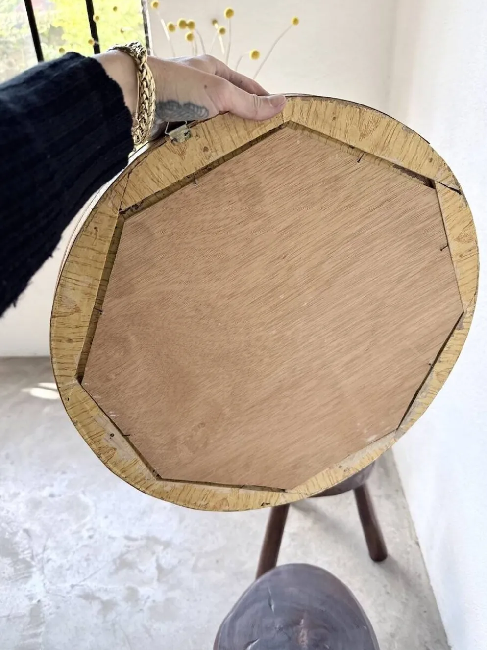Miroir rond osier tressé 1960