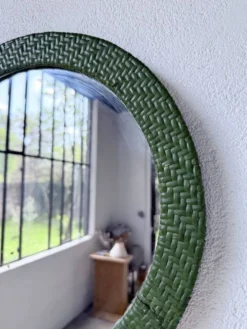 Miroir rond osier tressé 1960