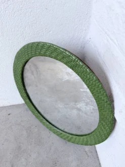 Miroir rond osier tressé 1960