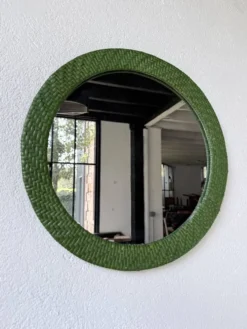 Miroir rond osier tressé 1960