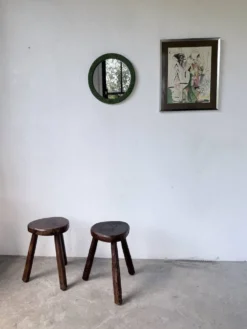Miroir rond osier tressé 1960