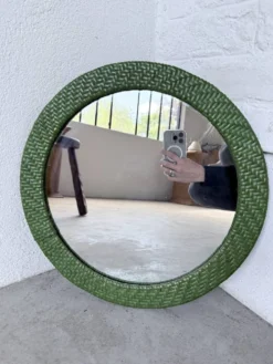 Miroir rond osier tressé 1960
