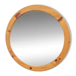 Miroir rond scandinave en pin, années 1970