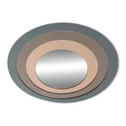 Miroir rond vintage avec des cercles en verre fumé concentriques, design italien, années 1970.