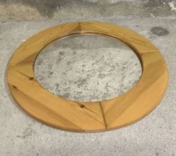 Miroir rond vintage en pin