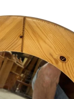 Miroir rond vintage en pin des années 70, design suédois