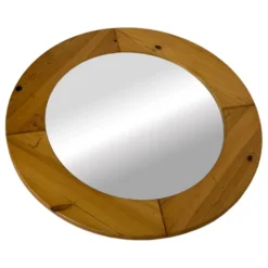 Miroir rond vintage en pin des années 70, design suédois