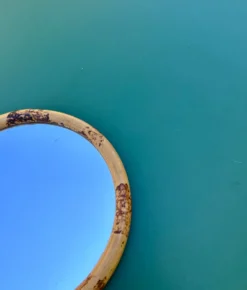 Miroir rond vintage en rotin diamètre 20 cm avec chaîne d’accroche