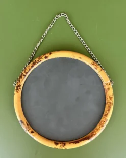 Miroir rond vintage en rotin diamètre 20 cm avec chaîne d’accroche