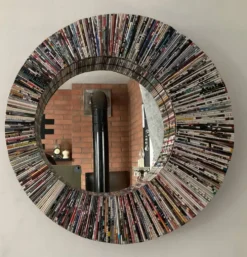 Miroir rond vintage en rouleaux de papier