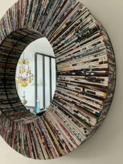 Miroir rond vintage en rouleaux de papier