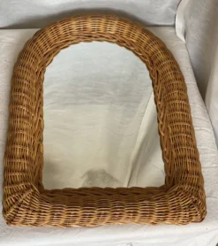 Miroir rotin tressé vintage 1970