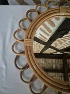 Miroir rotin vintage 1970
