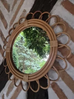 Miroir rotin vintage 1970