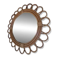 Miroir rotin vintage 1970