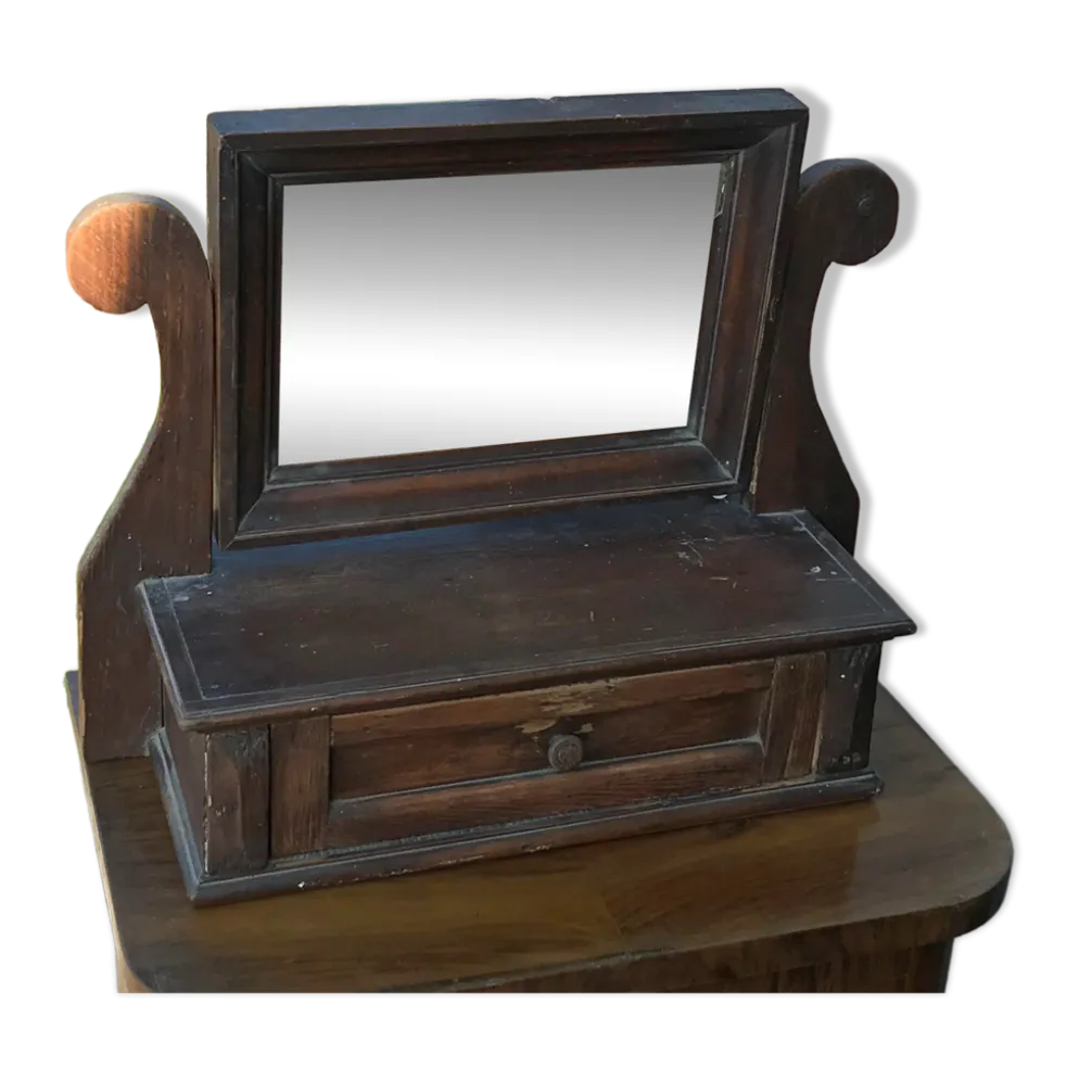 Miroir rustique en pin marron, style allemand 1920s avec caisson tiroir décoratif