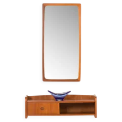 Miroir scandinave en teck du milieu du siècle avec console, années 1960