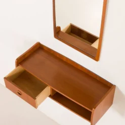 Miroir scandinave en teck du milieu du siècle avec console, années 1960