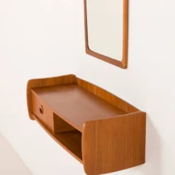 Miroir scandinave en teck du milieu du siècle avec console, années 1960