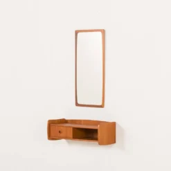 Miroir scandinave en teck du milieu du siècle avec console, années 1960