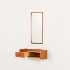 Miroir scandinave en teck du milieu du siècle avec console, années 1960
