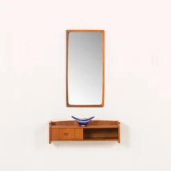 Miroir scandinave en teck du milieu du siècle avec console, années 1960