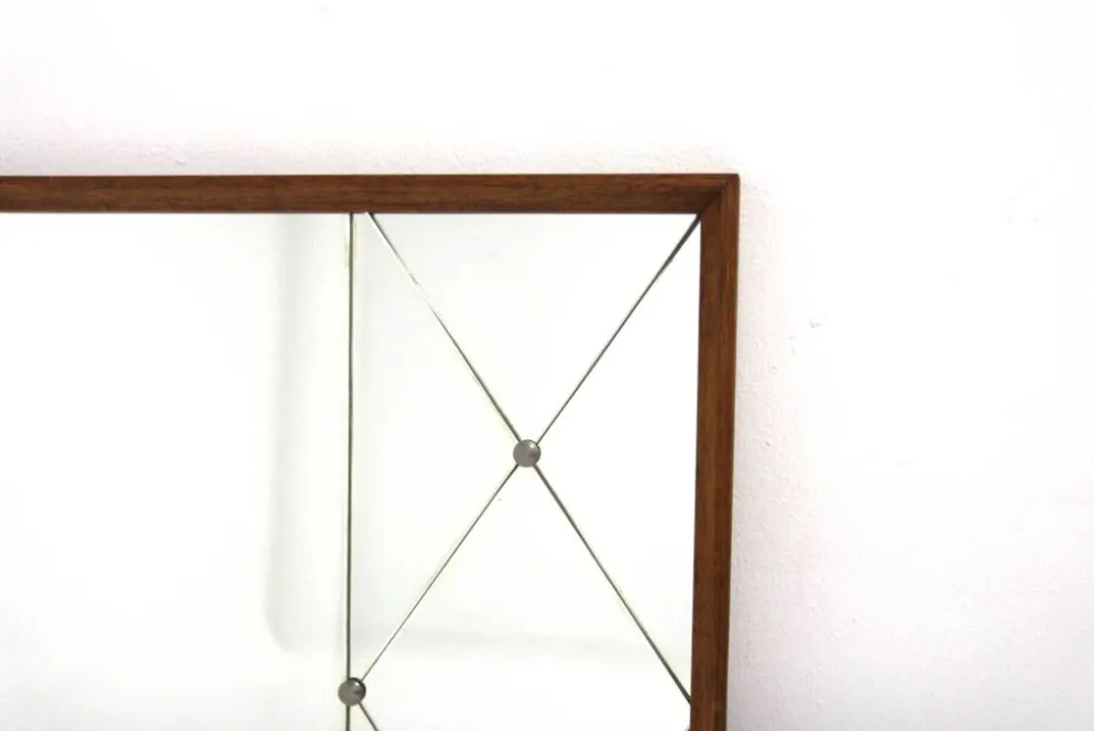 Miroir scandinave en teck et en métal, Suède, 1960, 118x83cm
