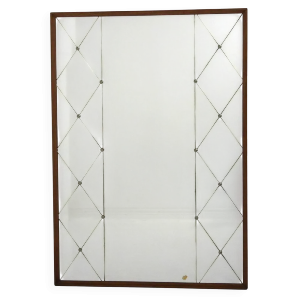 Miroir scandinave en teck et en métal, Suède, 1960, 118x83cm
