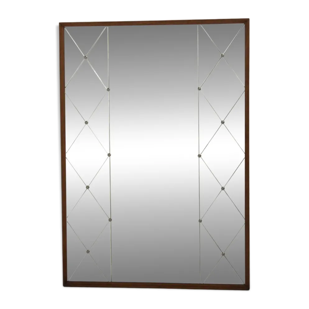 Miroir scandinave en teck et en métal, Suède, 1960, 118x83cm