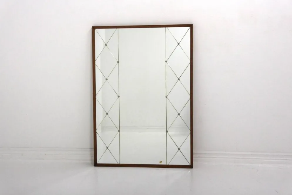 Miroir scandinave en teck et en métal, Suède, 1960, 118x83cm