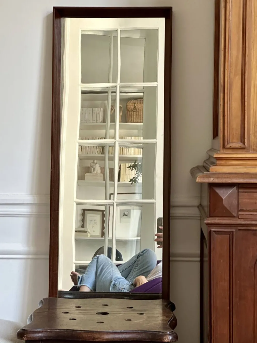 Miroir scandinave en teck — 123 x 32 cm