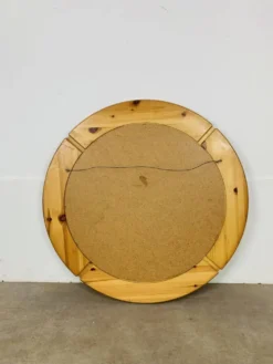 Miroir scandinave rond pin massif par Glasmäster Markaryd, Suède, 70's