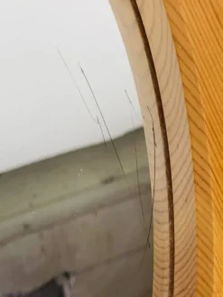 Miroir scandinave rond pin massif par Glasmäster Markaryd, Suède, 70's