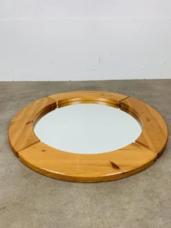 Miroir scandinave rond pin massif par Glasmäster Markaryd, Suède, 70's
