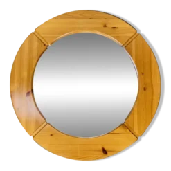 Miroir scandinave rond pin massif par Glasmäster Markaryd, Suède, 70's